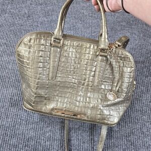 Brahmin Vivian Croc Embossed Pyrite La Scala Dome Satchel Shoulder Bag